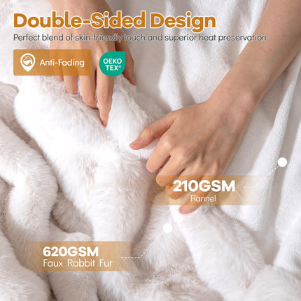 Dreamade Luxury Fuzzy Plush Rabbit Fur Bubble Blanket for Armchair