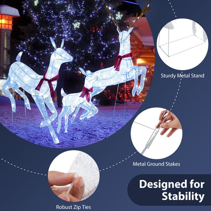 Dreamade 3-Piece Large Lighted Christmas Reindeer Family, Light up Xmas Decorations w/255 LED Lights & Scarves