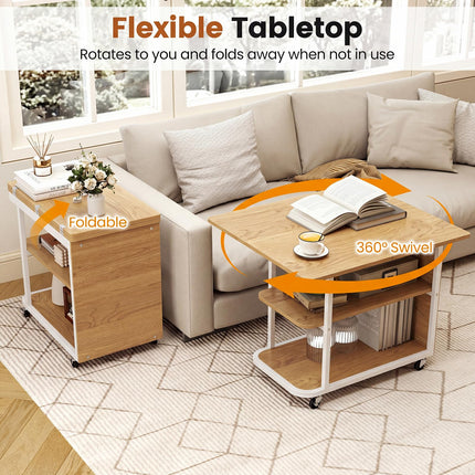 Dreamade 3-Tier Mobile Side Table with Foldable Top & Universal Wheels (1/2)