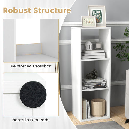 Dreamade 3-Cube Bookcase, White Cubby Bookshelf w/Back Guardrail & Anti-Tipping Kits