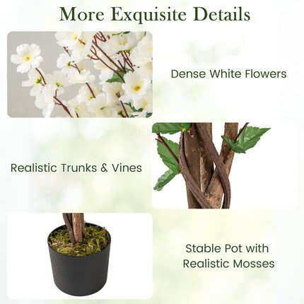 Dreamade 47” Faux Plum Blossom Plant with White Fabric Flower