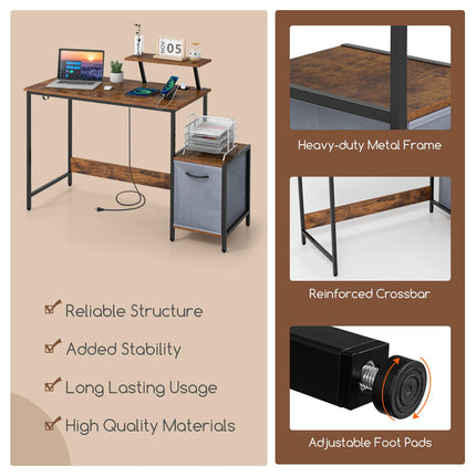Dreamade Computer Desk with Drawer and Power Outlet, Home Office Desk with Reversible Storage Drawer