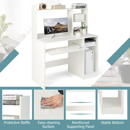 Dreamade White Computer Desk with Hutch and Bookshelf