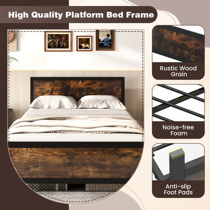 Dreamade Metal Full Size Platform Bed Frame with Wood Headboard and Footboard