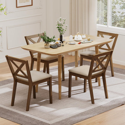 Dreamade Wooden Dining Chairs Set of 2/4 with Rubber Wood Legs, Fabric Padded Seat Cross Back