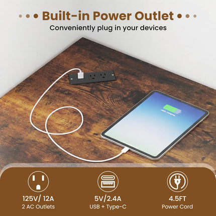 Dreamade 90° Triangle Corner Desk with Charging Station