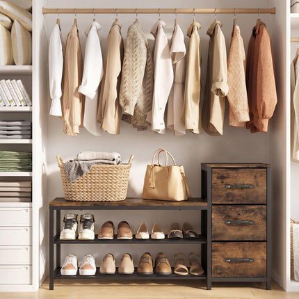 Dreamade 3-Tier Industrial Shoe Storage Bench with 3 Removable Fabric Drawers