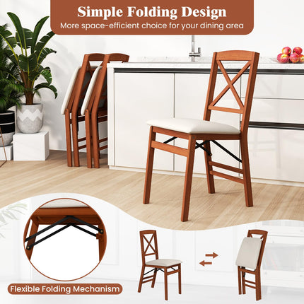 Dreamade Folding Dining Chairs Set of 2/4, Modern Kitchen Chairs w/Padded Seat & Cross Backrest