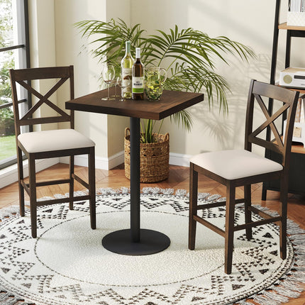 Dreamade 24" Farmhouse Bar Stools | Cross Back Counter Height Chairs with Padded Linen Upholstered Seat (2/4)