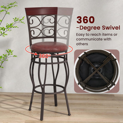 Dreamade 30" Swivel Bar Stools Set of 2, Bar Height Bar Stools w/Back, Upholstered PU Leather Seat, Footrest, Rustic Brown
