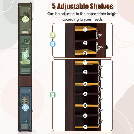 Dreamade Slim Bathroom Storage Cabinet - 71" Tall Narrow Floor Cabinet Cupboard with 2 Doors