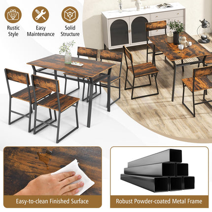 Dreamade Dining Table Set for 4, 47”L x 28”W Rectangular Kitchen Table w/ 4 Trapezoid Chairs
