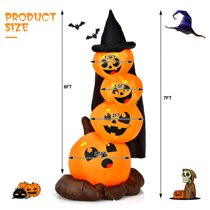 DREAMADE Halloween Inflatable Pumpkin Lighted Blow Up Pumpkin w/Witch Hat