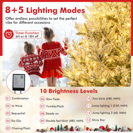 Dreamade 6FT / 7FT / 8FT Pre-Lit Snow Flocked Christmas Tree | Holiday Home Office Decoration