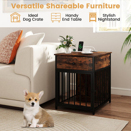 Dreamade Dog Crate End Table with Charging Station