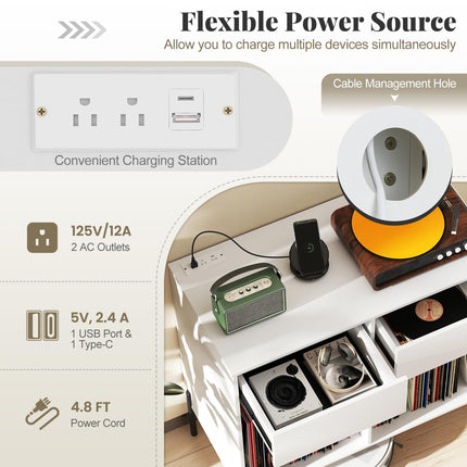 Dreamade Large Record Player Stand with Charging Station