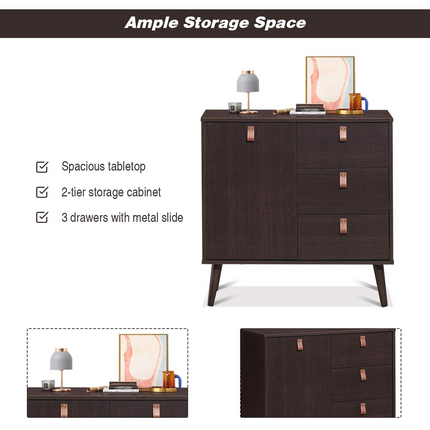 Dreamade Sideboard Storage Cabinet with Doors and Adjustable Shelf (Dark Brown)