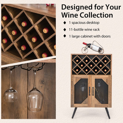 Dreamade Farmhouse Buffet Cabinet with Storage, Wine Bar Cabinet 11 Bottles Rack (Brown & Black)