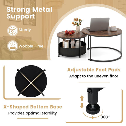 Dreamade 31.5" Round Coffee Table with Removable Fabric Basket & Metal Frame