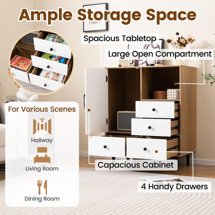 Dreamade Storage Cabinet with 4 Drawers Door & Open Compartment, Metal Support Legs