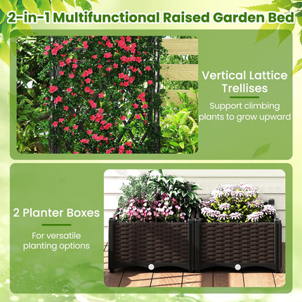 Dreamade Raised Garden Bed with Lattice Trellis Self-Watering Planter Box（32"LX16"WX50"H）