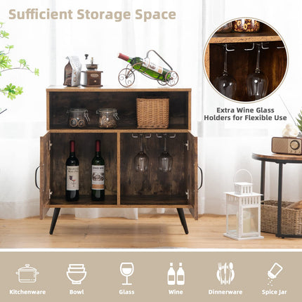 Dreamade Mid-Century Storage Cabinet, Wooden Floor Cabinet with 2 Doors, Rustic Brown