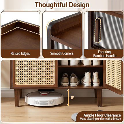 Dreamade Bamboo Shoe Cabinet w/Woven Rattan Doors