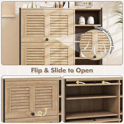 Dreamade Shoe Cabinet with Flip & Slide Doors, Shoe Storage Cabinet with Adjustable Cube Shelves(Louvered Doors)