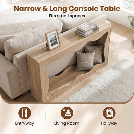 Dreamade 63" Farmhouse Console Table | 2-Tier Wavy Entryway Table with Built-in Storage Space