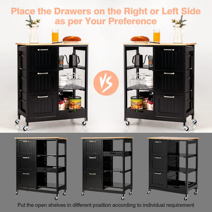 Dreamade Kitchen Island Cart with Storage, Bar Serving Cart on Wheels with 3 Deep Drawers