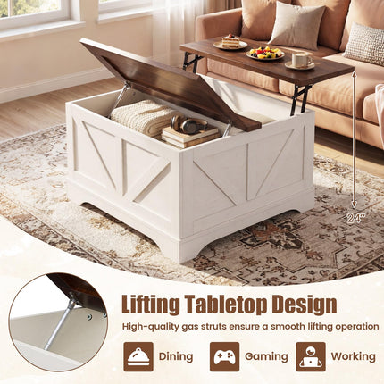 Dreamade 31.5" Square Farmhouse Lift Top Coffee Table with Storage