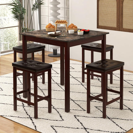 5-Piece Bar Table Set Counter-Height Dining Table and 4 Bar Stools-Brown & White