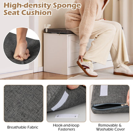 Dreamade Shoe Storage Bench with Cushion, 2-Tier Entryway Bench w/2 Barn Doors & 2 Adjustable Shelves