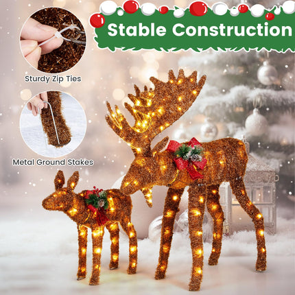 Dreamade 2 Pieces Lighted Christmas Moose Family, Light-up Xmas Deer Decorations with 170 LED Lights