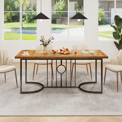 Dreamade 71 Inch Large Dining Table for 6-8 People, Farmhouse Rectangular Kitchen Table with Metal Frame