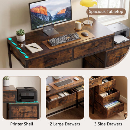 Dreamade Reversible Computer Desk with 5 Drawers