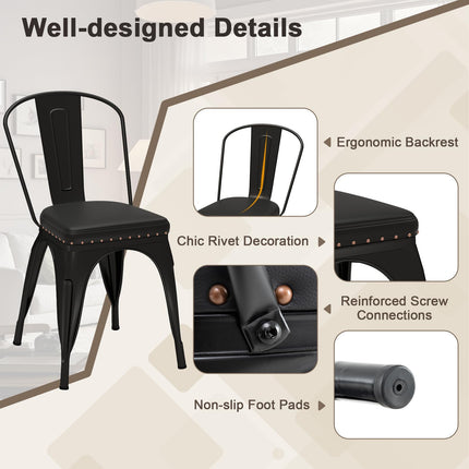 Dreamade Metal Dining Chairs Set of 4 with Detachable Backrest & PU Leather Padded Seat