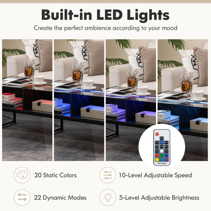 Dreamade LED Coffee Table, High Gloss Coffee Tables with 4 Storage Cubes