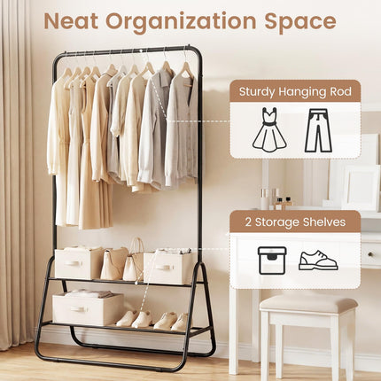 Dreamade Heavy Duty Clothes Rack | Metal Garment Rack with Hanging Rod and Storage Shelves