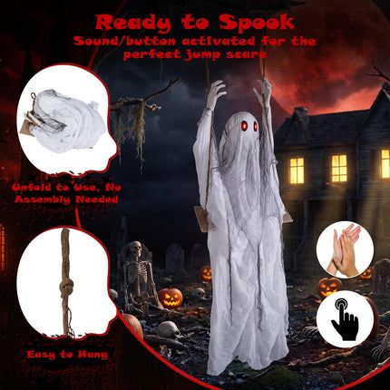 DREAMADE 6.6FT Halloween Hanging Ghost w/Red Eyes