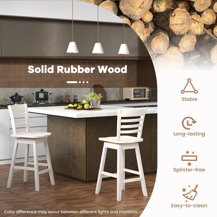 Dreamade Wood Bar Stools, Swivel Counter Height Bar Stools with Slatted Hollow Back & Ergonomic Contoured Seat