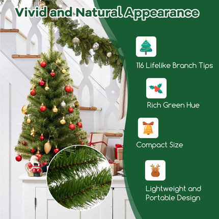 Dreamade 3ft Mini Artificial Christmas Tree, Unlit Green Holiday Tree with 116 Lifelike PVC Branch Tips