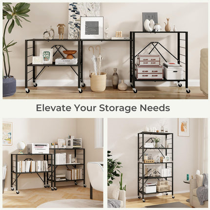 Dreamade 5-Tier Foldable Storage Shelf with Wheels Set of 1/2, Collapsible Shelving Unit with Adjustable Shelves