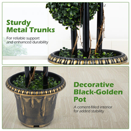 Dreamade 3 FT Artificial Boxwood Topiary Tree Sun-Protective Triple Ball Fake Plants Shrubs (1/2 Pack)