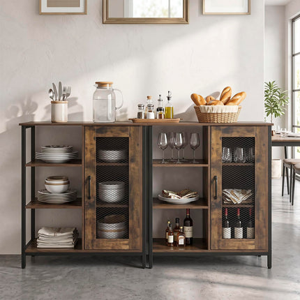 Dreamade Industrial Side Cabinet with Metal Mesh Door and 3 Open Shelves
