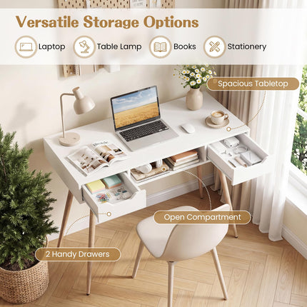 Dreamade 42.5" Minimalist Mid Century Modern Vanity Writing Desk with Open Storage Cubby