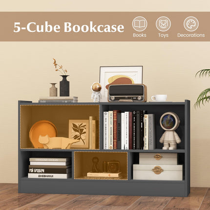Dreamade 5-Cube Bookcase, Freestanding 3-Tier Bookshelf with Spacious Top & Raised Base