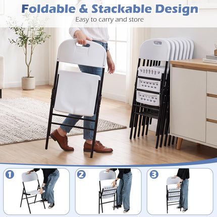 Dreamade Folding Plastic Chairs 4 Pack w/HDPE Backrest & Seat, White | Stackable Portable Seating w/ Steel Frame