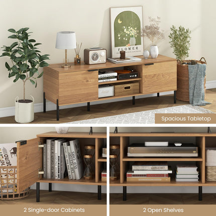 Dreamade TV Stand for TVs up to 65”, Entertainment Center with Charging Station, 2 Cabinets, Open Shelves, 6 Sturdy Metal Legs