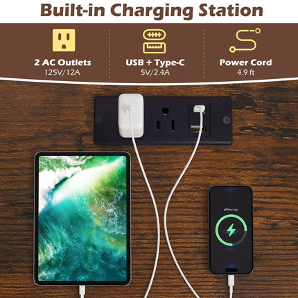 Dreamade 31.5" Small Computer Desk with Charging Station & LED Lights